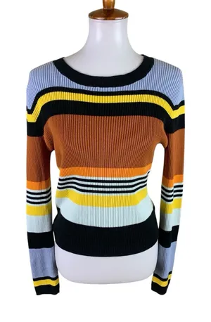 Urban Outfitters Womens L Striped Ribbed Sweater Y2K Retro Colorblock Pullover thumbnail 1