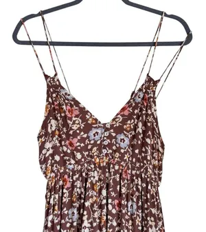 Pinkblush Boho Brown Floral Empire Waist Ruffle Hem Maternity Midi Dress Small thumbnail 4