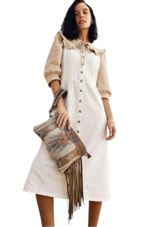 Myra Bag Brown Hand Tooled Tassels Crossbody Handbag Clutch Purse thumbnail 1