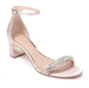 Badley Mischka Jewel Ramsey Open Toe Block Heel Satin Evening Bridal Shoes 8 thumbnail 1