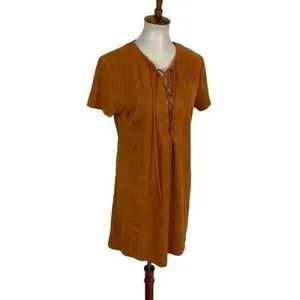 DO+BE‎ Orange Short Sleeve Dress Large Ruffle Sleeve Summer Chic thumbnail 3