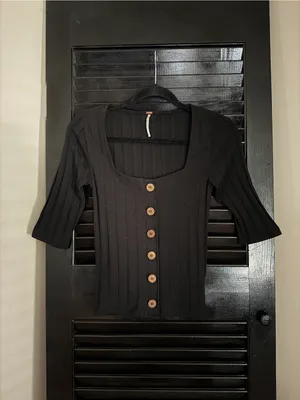 Free People Central Park Women's Black Ribbed Button-Front Top Size XS thumbnail 12