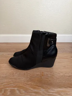 Anne Klein Sport Women's Black Comfort Zip Wedge Ankle Bootie, Size 6M thumbnail 2