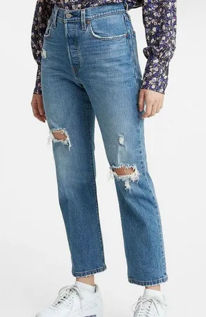 Levi's 501 Straight Leg Distressed Cropped Jeans  thumbnail 1