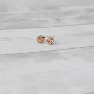Vintage Stud Earrings - Dark Peach Tone Gem 0.5" thumbnail 2