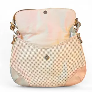 Lauren Ralph Lauren Ivory Perforated Leather Boho Shoulder Bag Equestrian thumbnail 6