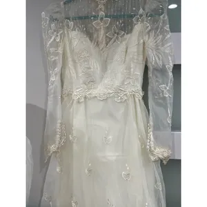 Vintage 80s‎ Victorian Revival Wedding Dress Ivory High Neck Sheer Lace Illusion thumbnail 3
