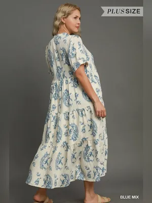 New! Umgee Cream Maxi Dress with Blue Floral Print Size X-Large thumbnail 6