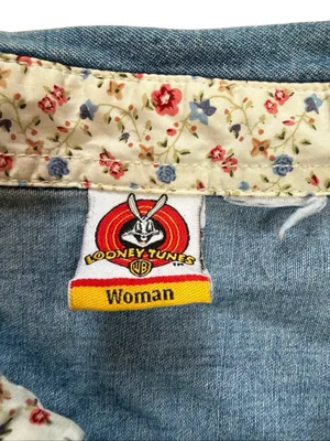 Y2K Vintage Looney Tunes Tweety Bird Stuff It Embroidered Chambray Button Down S thumbnail 3