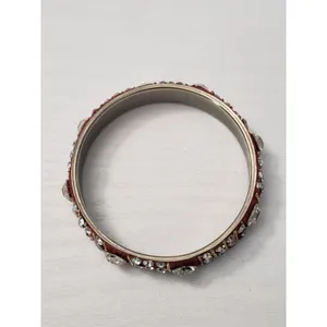 Vintage Bracelet / Bangle Red Glitter & Clear Gem 7.5" thumbnail 4