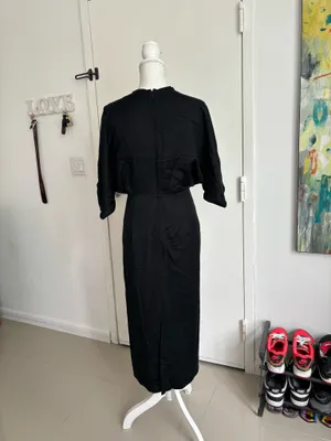 Massimo Dutti Black Midi Dress with Gold Neck Detail Size M thumbnail 10