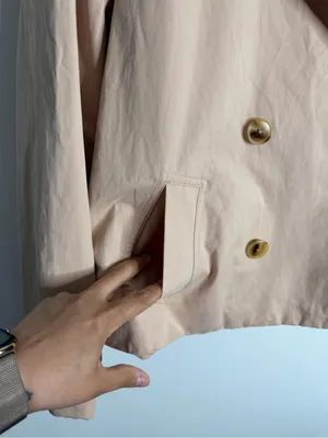 Lauren Conrad Cropped Trench Jacket Double Breasted XXL Neutral‎ Minimalist thumbnail 7