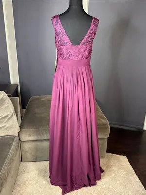 Women’s Purple Lace Bodice Sleeveless Full Length Formal Bridesmaid Gown Size S thumbnail 4