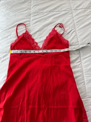 Silky Red Lace-Trim Chemise with Adjustable Straps thumbnail 4