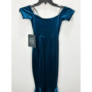 Lulus How Much I Care Dark Teal Velvet Off-the-Shoulder Midi Dress Party XS NWT thumbnail 10