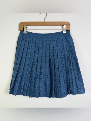 Abercrombie & Fitch Blue Eyelet Lace Skater Skirt NWT Women Sz S Boho Preppy thumbnail 6