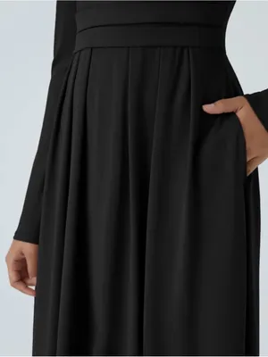 HALARA Black Mock Neck Long-Sleeve Flare Maxi Dress Pocket & Waist Detail XS thumbnail 4