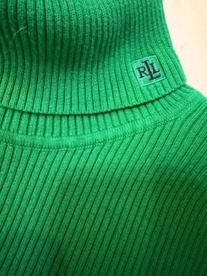 Lauren Ralph Lauren RL Logo Green Ribbed Cotton Turtleneck Sweater Women’s Medium thumbnail 2