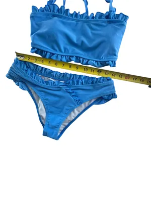 Pink Lily Royal Blue Ruffle Bikini Set thumbnail 3