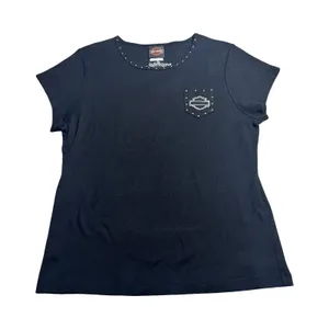 Harley-Davidson Womens Black‎ Studded Pocket Tee Cowboy H-D Beaumont Texas Large thumbnail 1