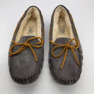 UGG GREY LEATHER MOCCASIN‎ SLIPPERS thumbnail 1