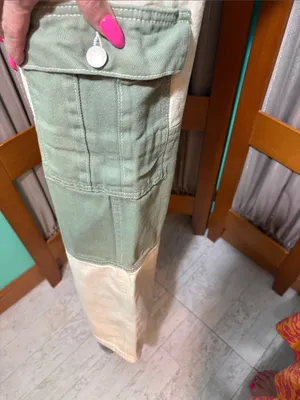 SHEIN Two-Tone Wide Leg Patchwork Pants in Olive Green and Cream thumbnail 5