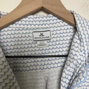 Petite‎ Plume Women 100% Cotton Pajama Top S Blue White Scallop Wave Button Down thumbnail 6