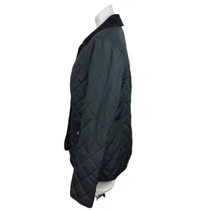 Charter Club Navy Corduroy Trim Snap Buttons Quilted Puffer Coat Jacket Sz M thumbnail 2