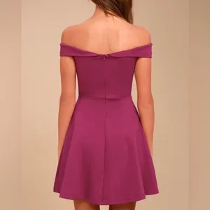NWT Lulus Season of Fun Off-the-Shoulder Skater Dress in Magenta Size Small‎ thumbnail 3