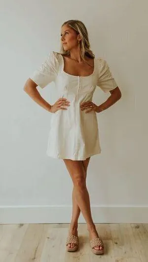 FREE PEOPLE Cheyenne Smocking Short Puff Sleeve Denim Mini Dress Size X-Small thumbnail 1