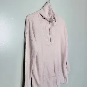 Barefoot Dreams CozyChic Lite High Rib Half Zip Tunic Sweater Biscotti Cream XL thumbnail 5