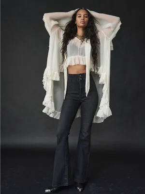 Free People We the Free Jayde Flare Jeans in Onyx thumbnail 6