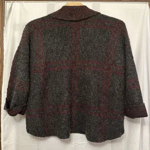 Free People Womens XS/S Gray Red Plaid Wool‎ Blend Oversized Cardigan Sweater thumbnail 3