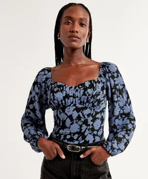 Abercrombie Long-Sleeve Ruched Puff Sleeve Slim Top thumbnail 1