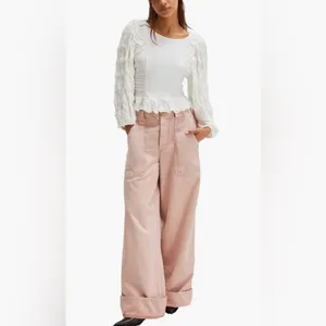 NWT Free People White Textured Blouse thumbnail 4