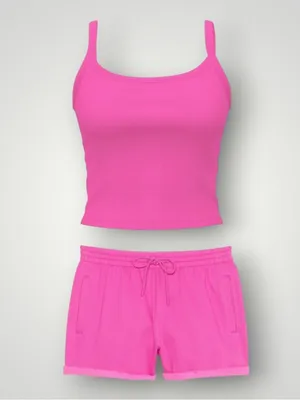 VICTORIA’S SECRET PINK Rib Cami & Campus Fleece Rolled Hem Shorts Pink Gossip L thumbnail 5