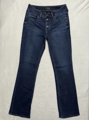 Silver Jeans Co Women's Suki Mid Rise Slim Boot Jeans Blue Dark Wash Size 31 thumbnail 1
