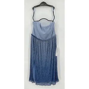 Dress The Population Blue Ombre Strapless Pleated Metallic Midi‎ Dress New thumbnail 5