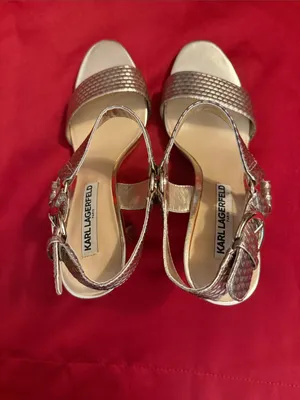 Karl Lagerfeld Rose Gold Textured Slingback Heels thumbnail 2