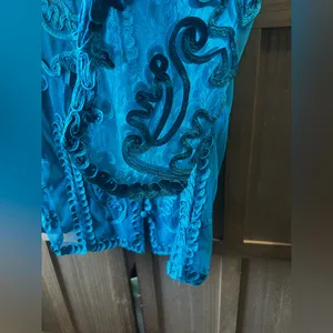 Joni B. Teal Embroidered Women's Top Blue Size M thumbnail 3