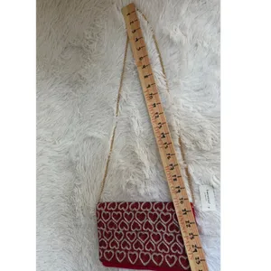 Francesca Red Beaded Heart Clutch Evening Bag Gold Chain Shoulder Strap NWT thumbnail 9