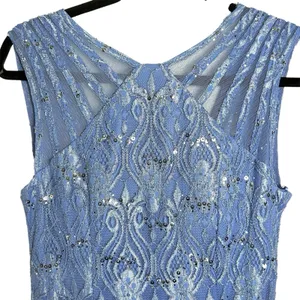 R&M Richards Dress Women's 10 Lace Sequin Maxi Formal Gown Homecoming Blue‎ thumbnail 5