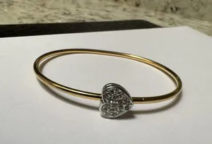 Monet Gold Tone Skinny Bangle Bracelet 7 3/4 Inch Silver Tone Rhinestone Heart thumbnail 6