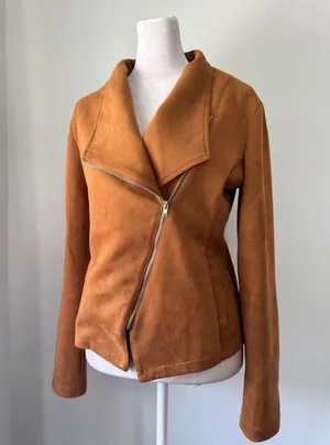 Have Tan Faux Leather Full Zip Lightweight Jacket Size M thumbnail 2
