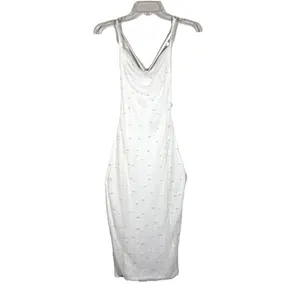 Midnight Doll White Pearl Beaded Midi Dress Small Open Back Rush Birthday thumbnail 3