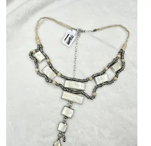 NEW Free People Lately Necklace Mother of Pearl Bohemian Goddess Layered Silver thumbnail 1