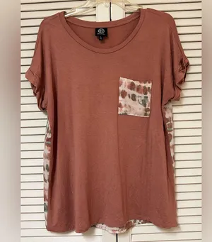 Bobeau Brown and Green Short Sleeve Tie Dye Blouse - Size Large - VGUC thumbnail 1
