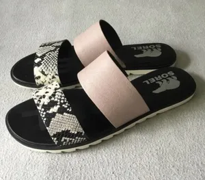 Sorel Two-Band Slide Sandals in Pink and Black Snake Print thumbnail 1