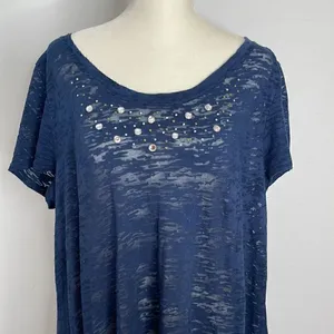 French Laundry semi sheer shirt sleeve shirt. Bling embellishments. Size L. thumbnail 1
