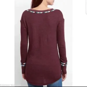 Free People Rainbow Thermal Wine Maroon Long Sleeve Boho Small thumbnail 10